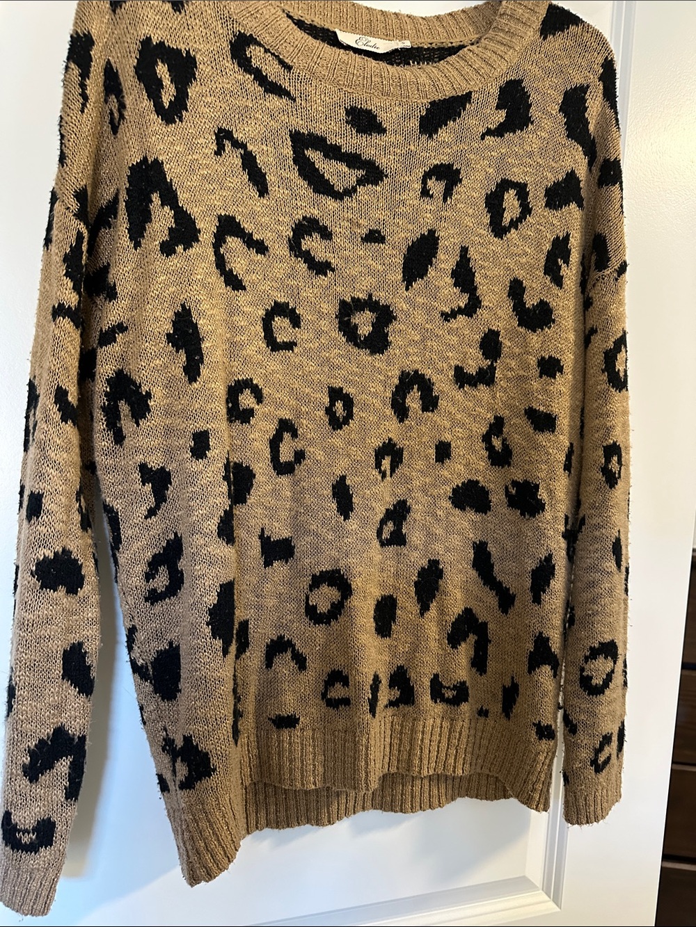 Elodie Leopard-Print Crewneck Sweater in Tan and Black - Picture 3 of 3